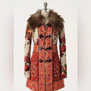 Elevenses x Anthropologie Rare Karelia Velvet Embroidered Coat Persian Red | 6